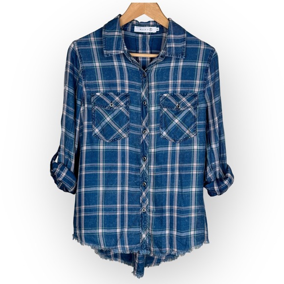 Billy T Tops - Casual Blue Plaid Button Down Shirt
